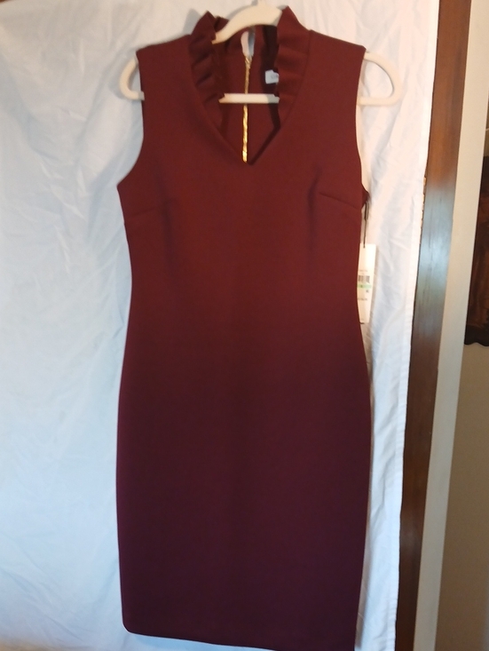 Calvin Klein Dresses & Skirts - NWT Burgundy Calvin Klein Sleeveless Ruffle-Collar Dress! Wear evening out!